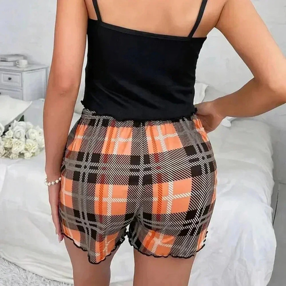 Plaid Print Frill Trim Pajama Bottoms - Picture 2 of 3